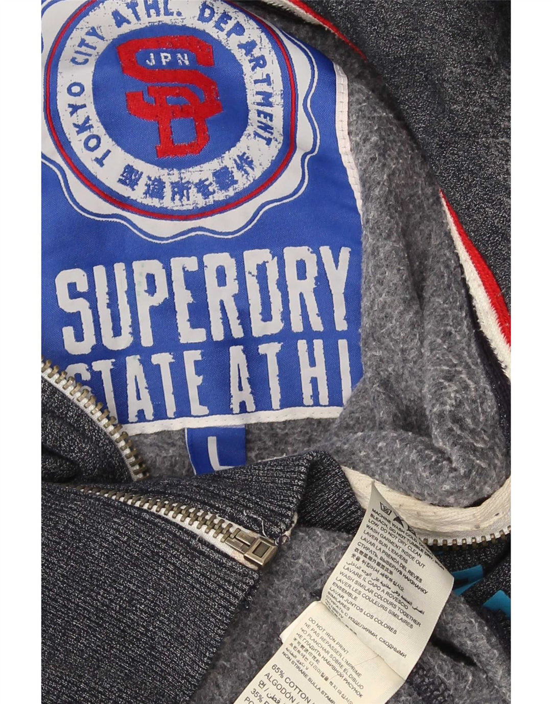Suéter masculino Superdry com capuz e zíper gráfico grande algodão cinza