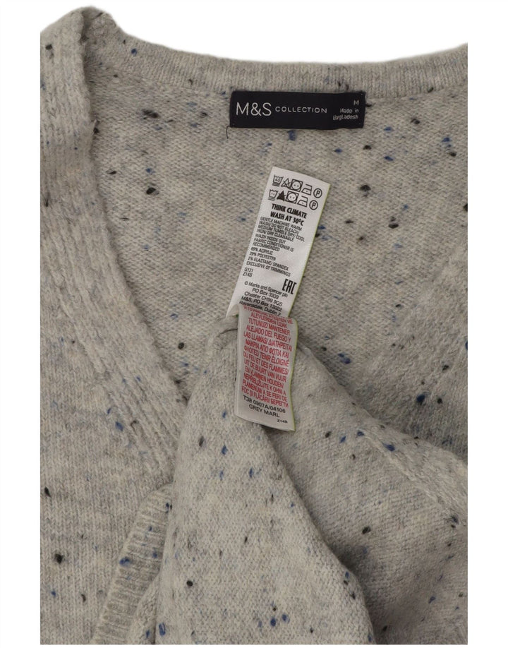 Suéter feminino Marks & Spencer com decote em V Reino Unido 14 cinza médio manchado