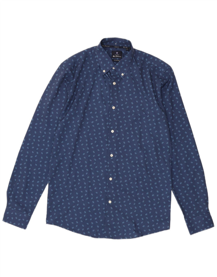 Camisa masculina Ben Sherman Slim Fit tamanho 15 1/2 poliéster floral azul médio