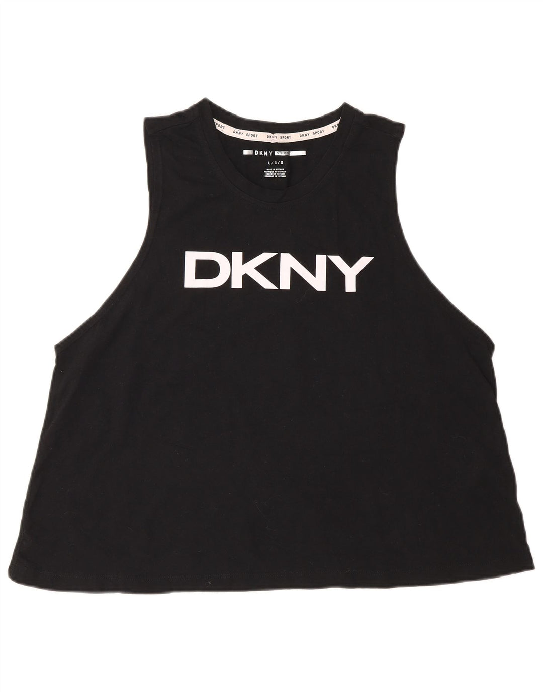 Dkny Womens Graphic Vest Top UK 16 Grande Algodão Preto