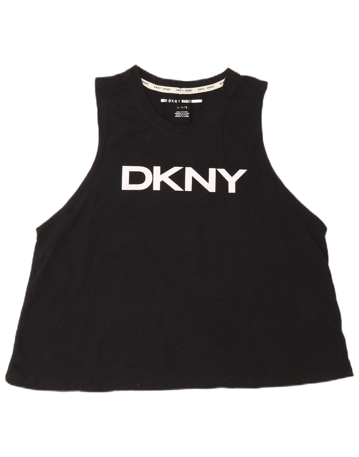 Dkny Womens Graphic Vest Top UK 16 Grande Algodão Preto