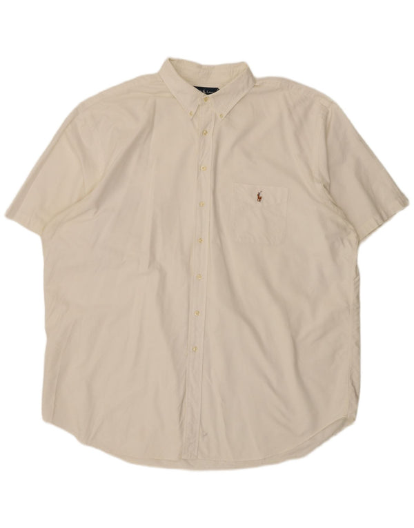 Camisa masculina Ralph Lauren Blake de manga curta e ajuste relaxado 3XL algodão branco