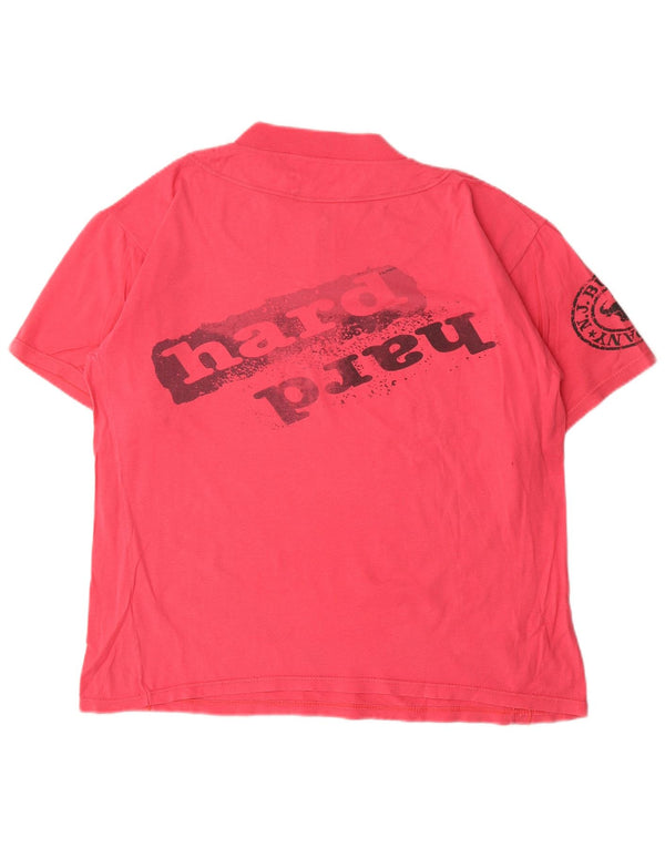Camiseta feminina vintage com decote em zíper e estampa gráfica UK 16 grande rosa