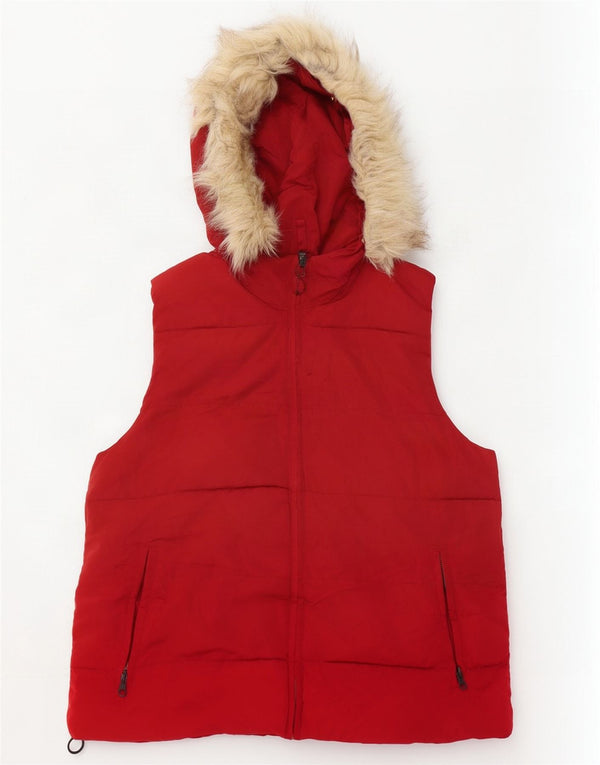 Colete acolchoado com capuz feminino Gap UK 14 poliéster vermelho médio