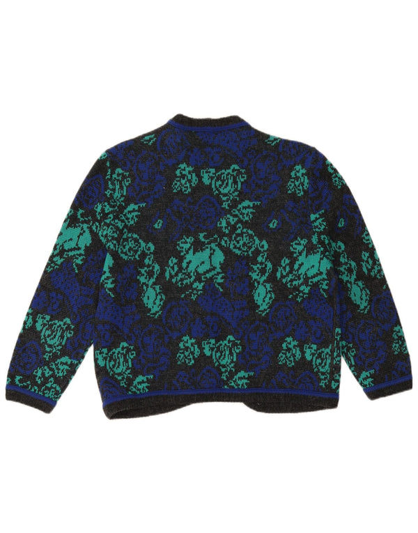 Suéter cardigã feminino Devernois Paris manga 3/4 Reino Unido 14 azul médio floral