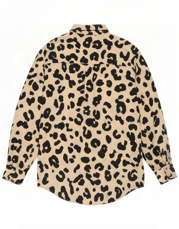Blusa camisa feminina Zara Reino Unido 14 poliéster bege médio com estampa animal