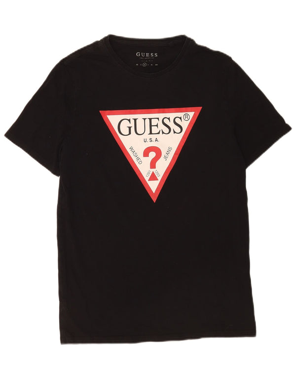 Guess Camiseta masculina slim fit gráfica top médio algodão preto