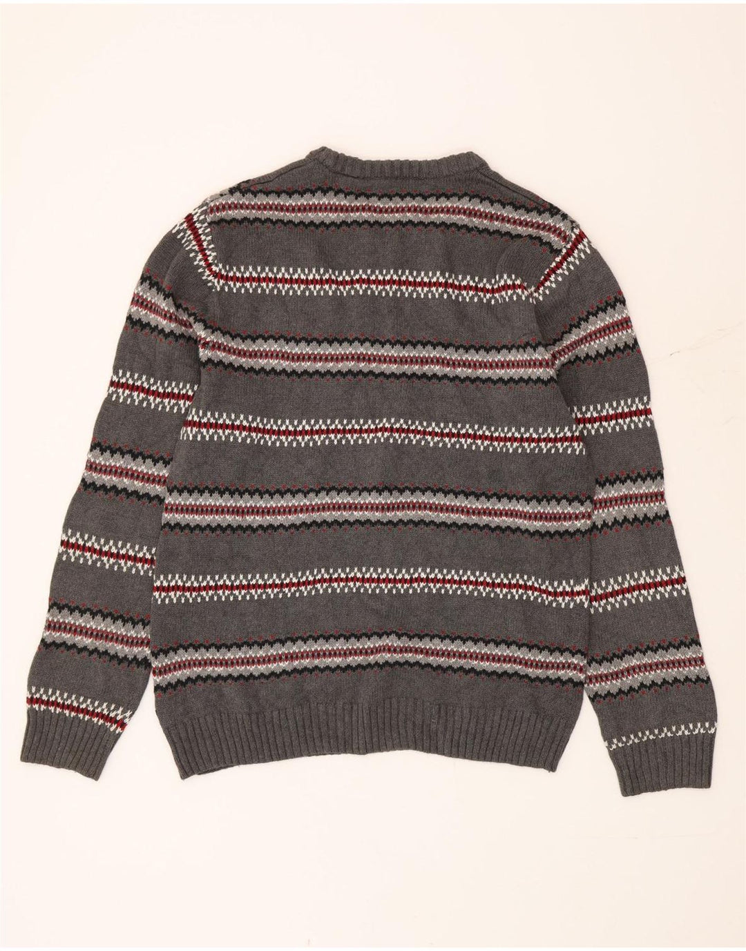 Suéter masculino Chaps com gola canoa pequeno cinza Fair Isle algodão