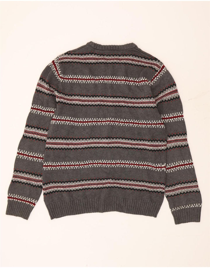 Suéter masculino Chaps com gola canoa pequeno cinza Fair Isle algodão