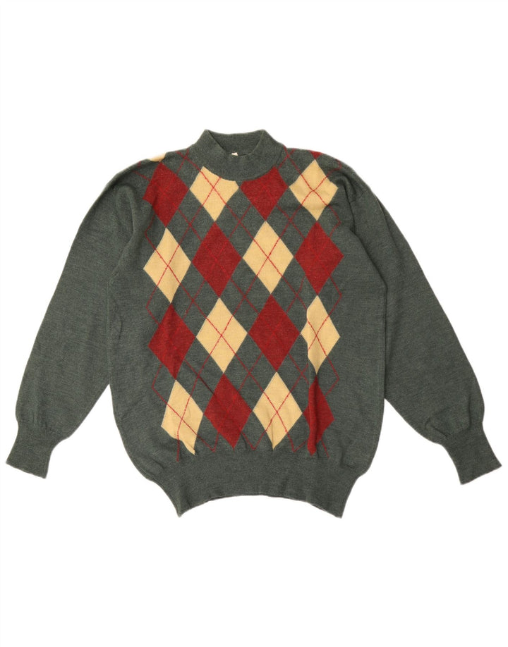 Suéter vintage masculino com gola tartaruga IT 50 verde médio Argyle/Diamante