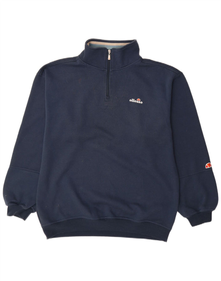 Suéter masculino Ellesse com zíper e gola grande de algodão azul marinho