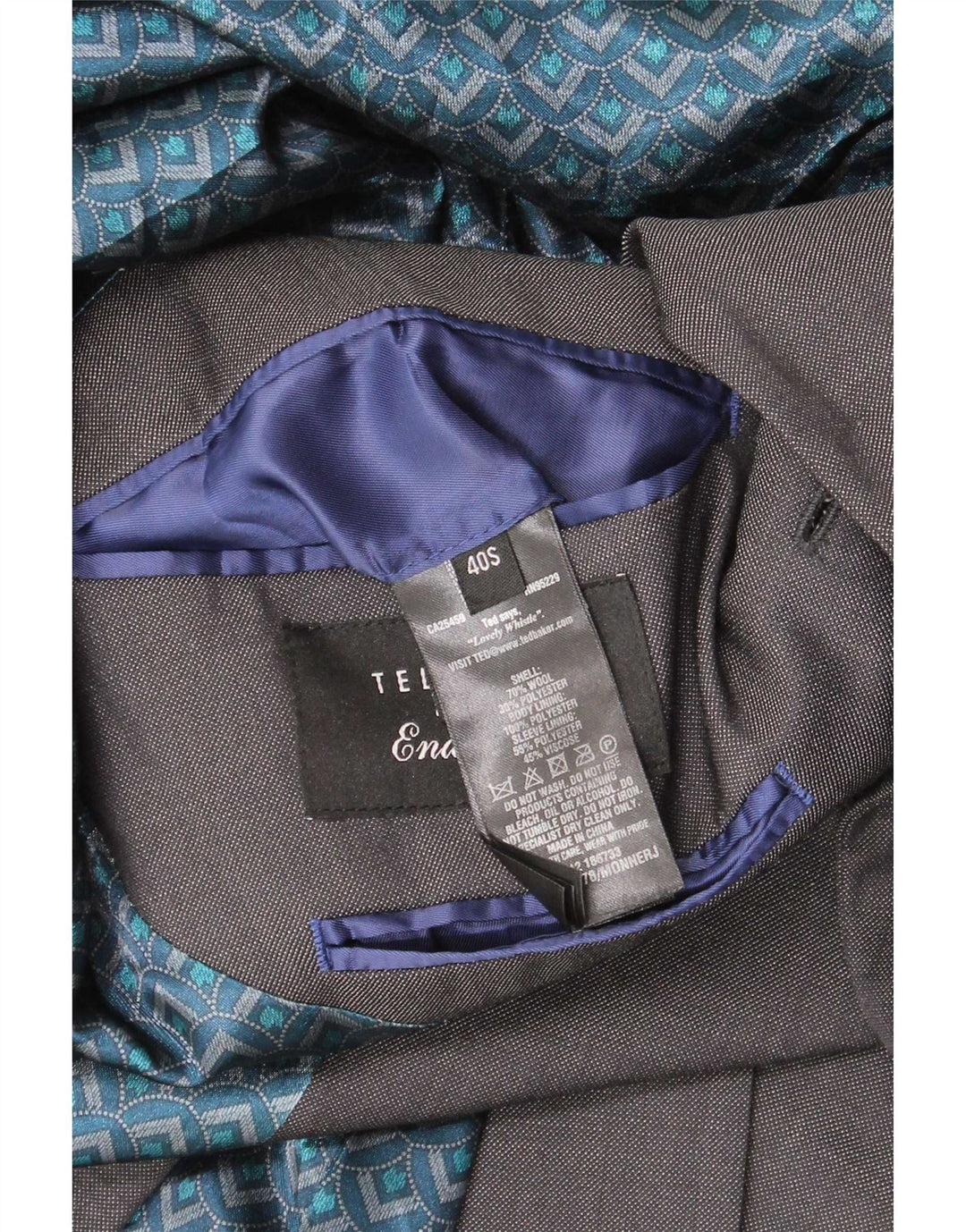 Jaqueta blazer masculina curta de 2 botões Ted Baker Reino Unido 40 grande lã cinza