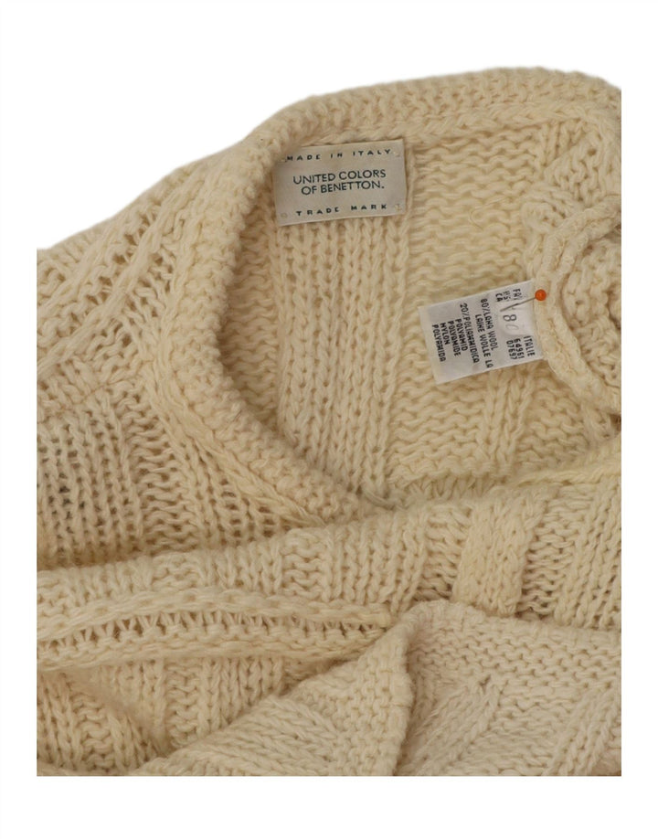 BENETTON Womens Crew Neck Jumper Sweater UK 16 Large Off White Wool