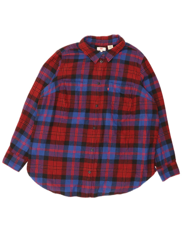 Camisa feminina de flanela Levi's UK 18 XL algodão xadrez vermelho