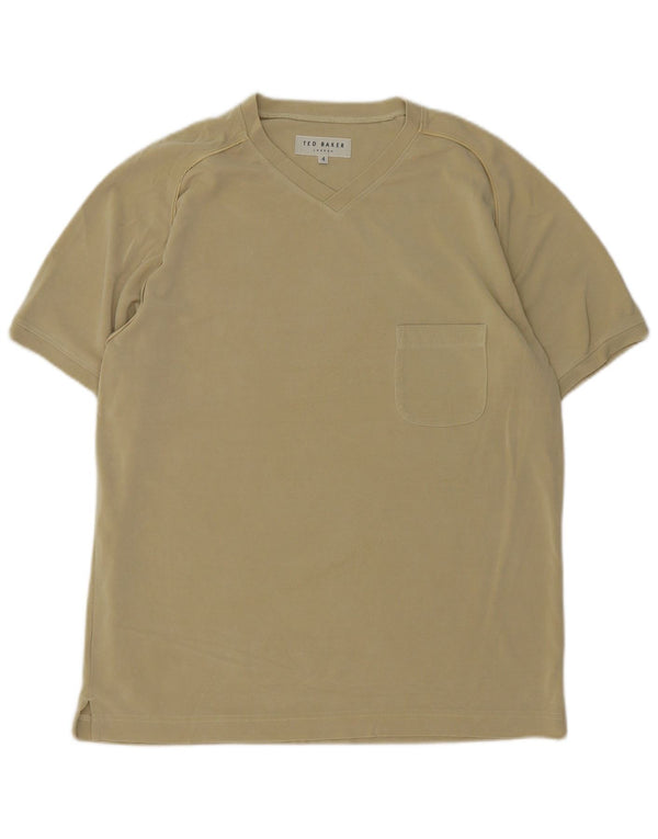 Camiseta masculina Ted Baker tamanho superior 4 grande algodão cáqui