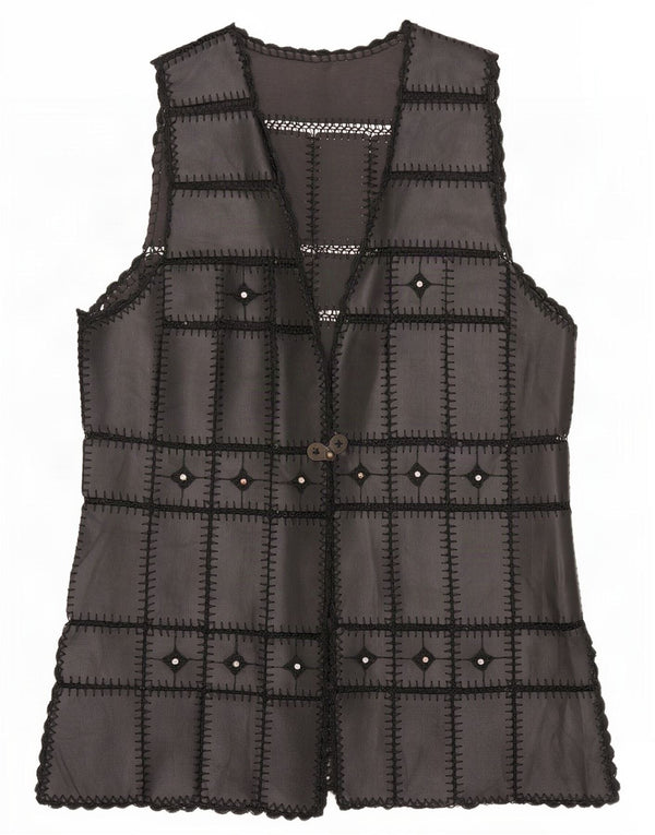 Colete de couro feminino vintage UK 16 grande preto
