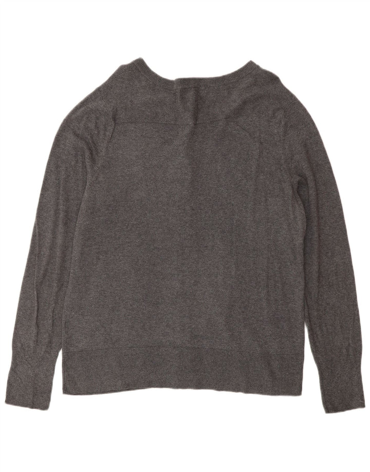Suéter cardigã feminino EDDIE BAUER Reino Unido 16 grande algodão cinza