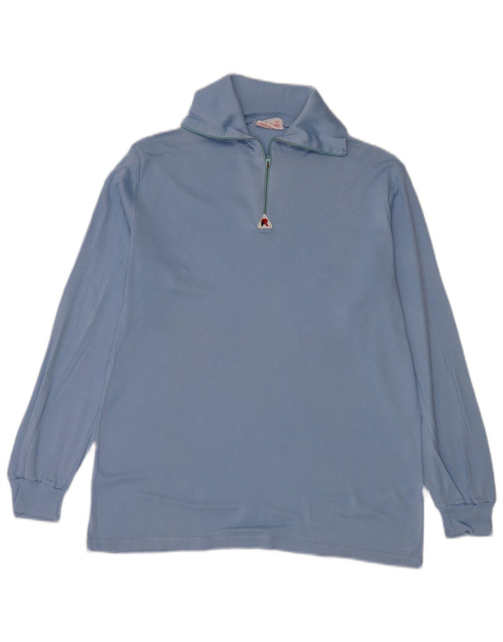 Top masculino vintage com zíper 1/4 manga comprida XL azul