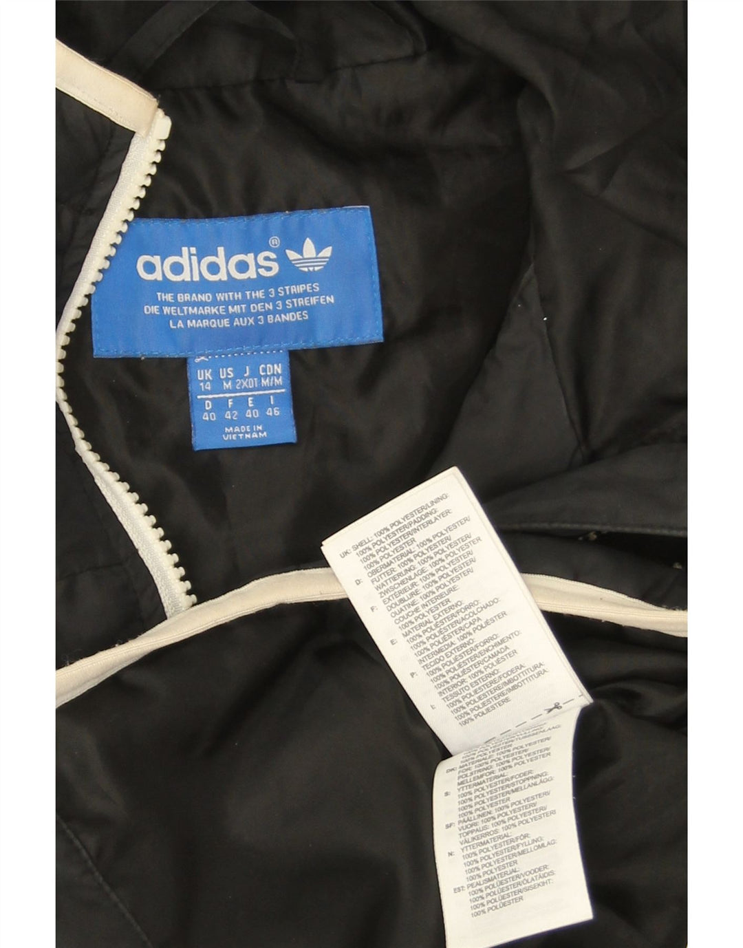 Jaqueta acolchoada com capuz feminino Adidas UK 14 poliéster preto médio