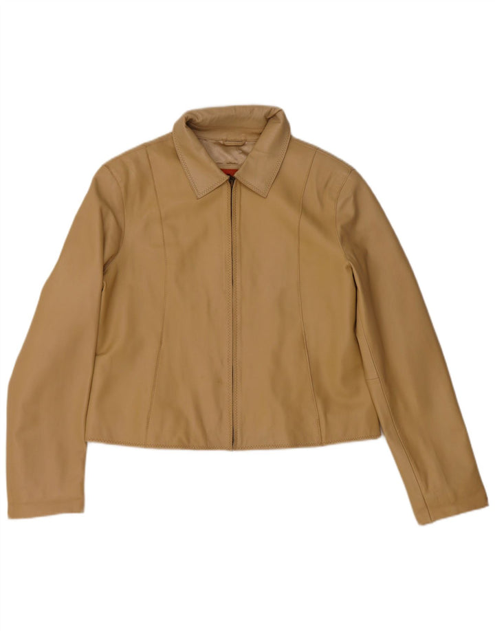 Jaqueta feminina de couro Helium UK 14 couro bege médio