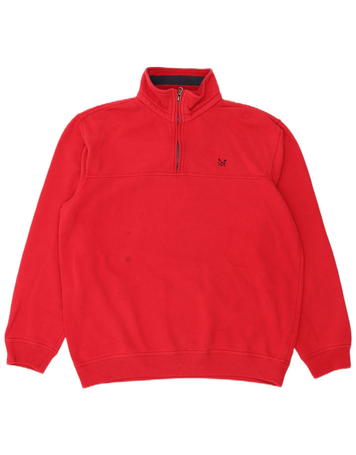 CREW CLOTHING Moletom masculino com zíper e gola alta de algodão vermelho