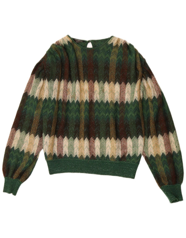 Conjunto de saia feminina de malha STIZZOLI de 2 peças Reino Unido 12 médio W28 lã Chevron verde