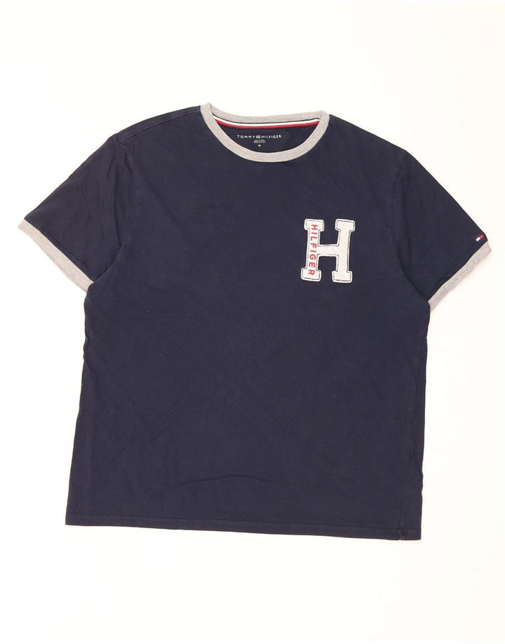 Tommy Hilfiger Camiseta masculina gráfica Top médio algodão azul marinho