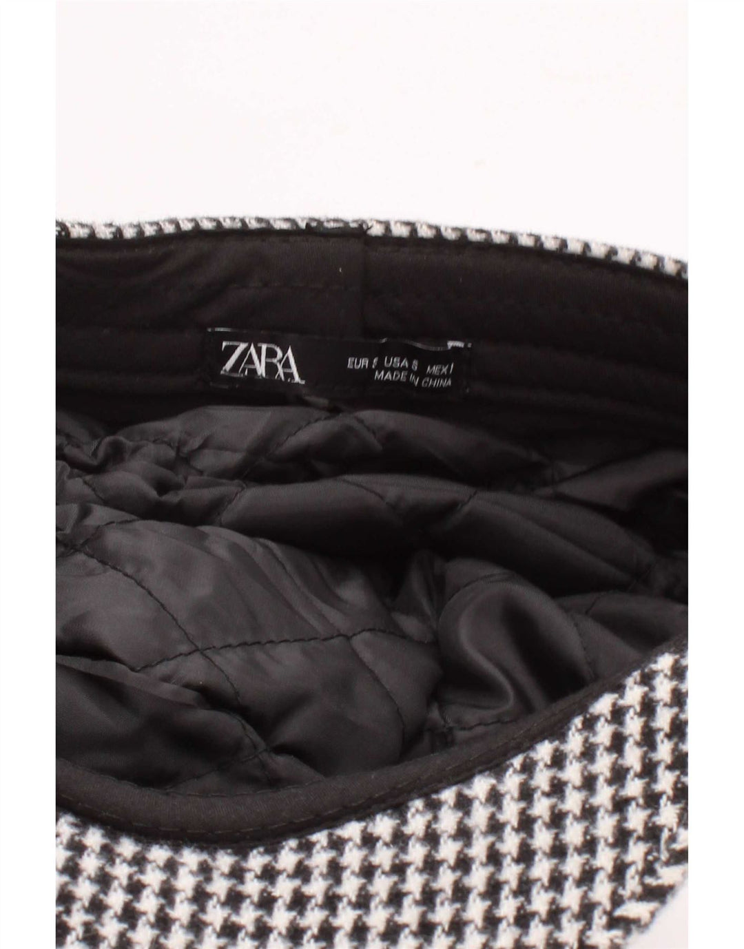 Zara Boné Newsboy Feminino Pequeno Preto Houndstooth