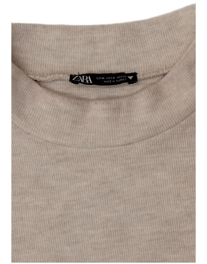 Camiseta feminina Zara UK 14 médio bege manchado