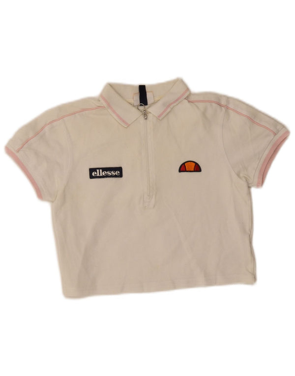 Camisa polo feminina Ellesse com corte gráfico UK 6 XS algodão branco