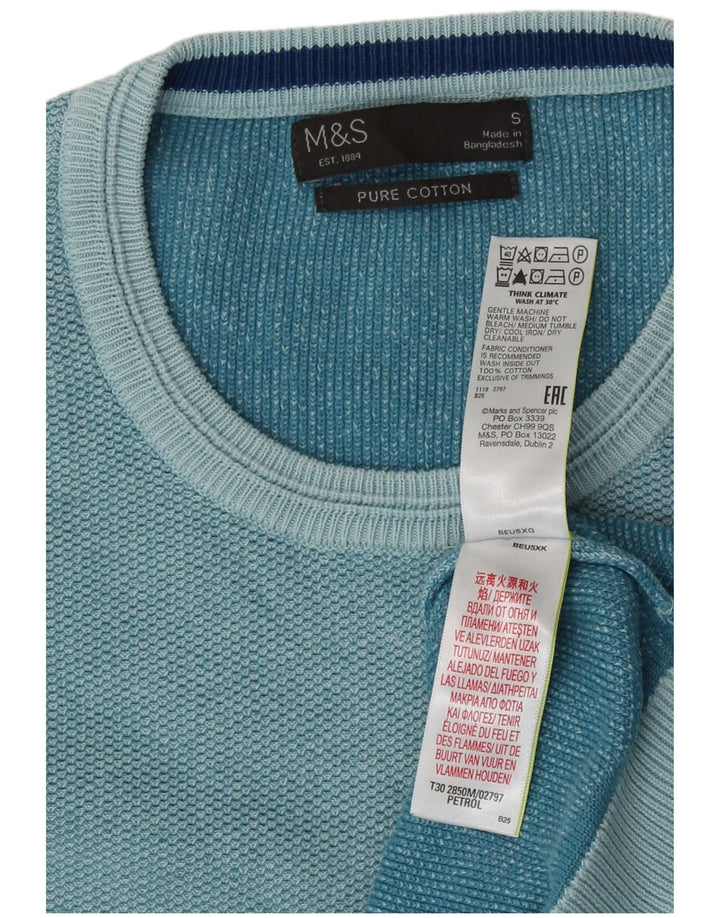 Suéter masculino Marks & Spencer com gola redonda, pequeno algodão turquesa