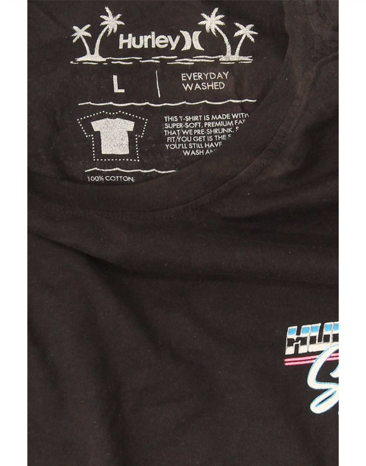 Hurley Camiseta masculina gráfica grande algodão preto