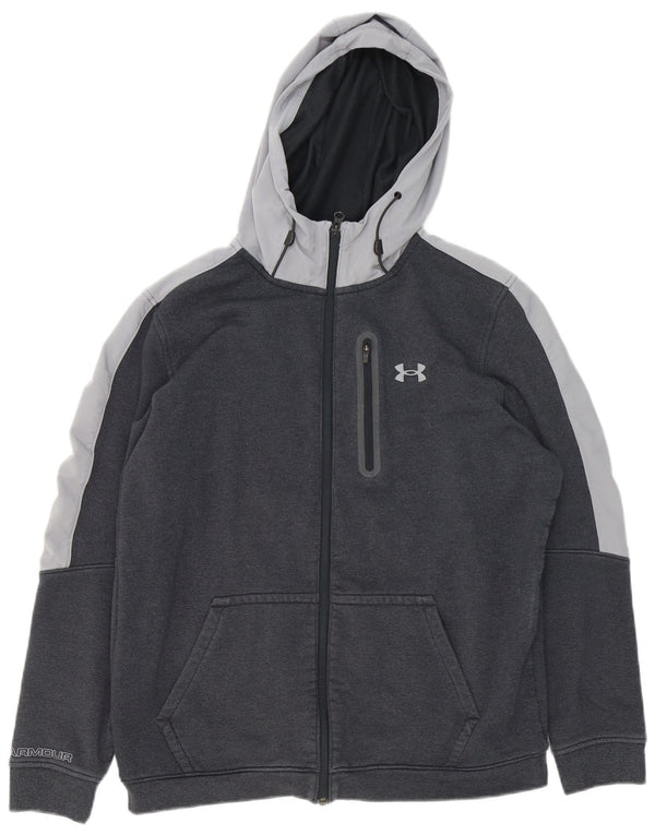 Suéter masculino com capuz e zíper Under Armour grande algodão colorblock cinza