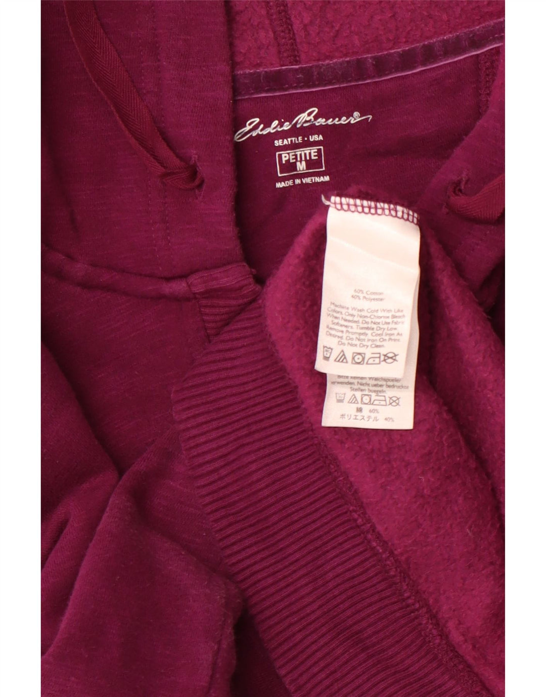 EDDIE BAUER Suéter feminino com capuz e gola pequena com botão Reino Unido 14 médio roxo