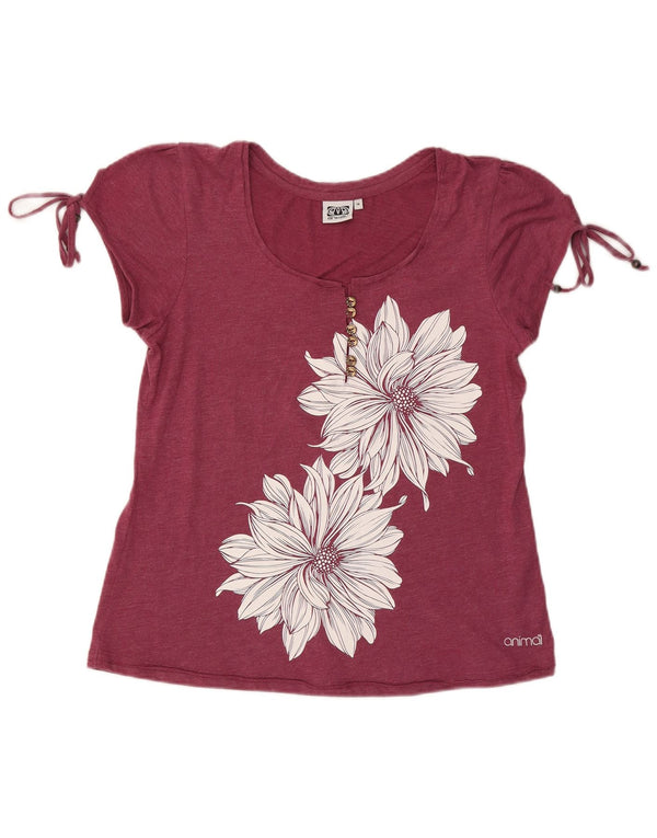 Blusa feminina ANIMAL UK 14 algodão floral médio Borgonha