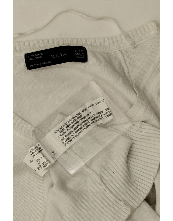 Suéter feminino Zara com decote em V Reino Unido 12 algodão branco médio