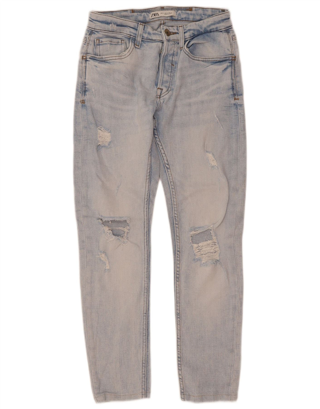 Zara Mens Jeans Slim Distressed EU 38 Pequeno W30 L28 Azul