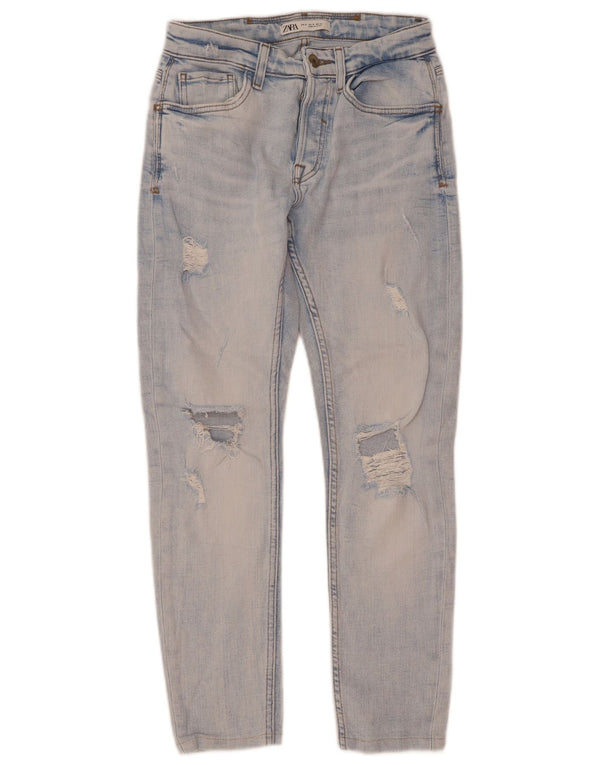 Zara Mens Jeans Slim Distressed EU 38 Pequeno W30 L28 Azul
