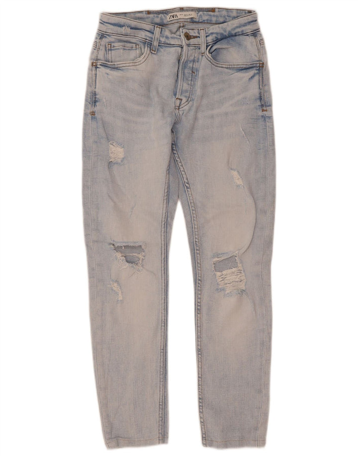 Zara Mens Jeans Slim Distressed EU 38 Pequeno W30 L28 Azul
