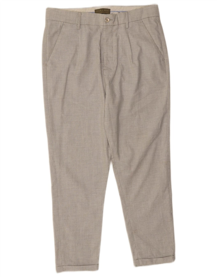 Zara Calça Chino Masculina Pegged EU 40 Médio W31 L24 Cinza Poliéster
