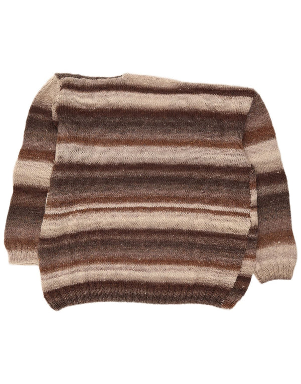Suéter masculino vintage com decote em V XL listrado marrom