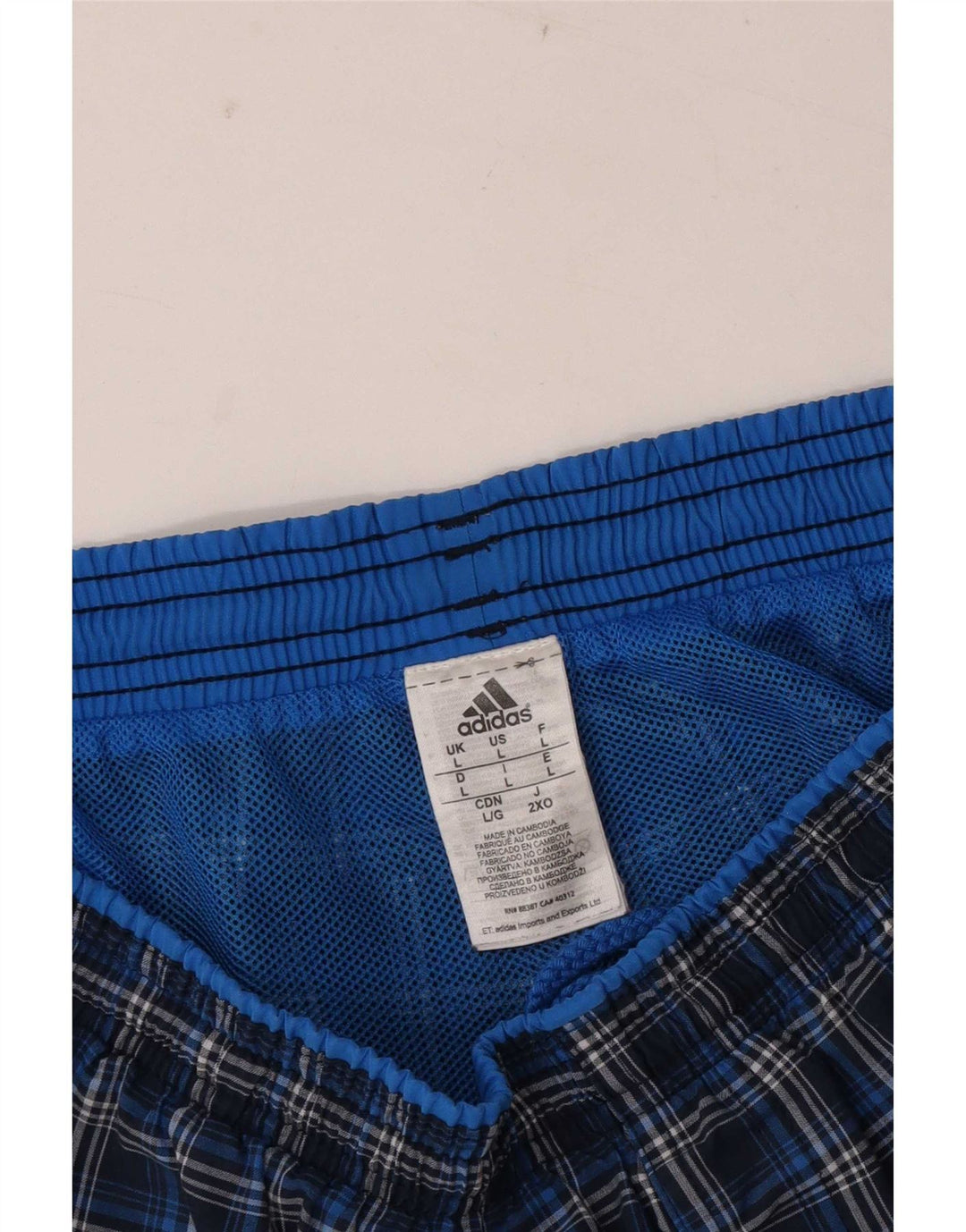 Shorts de natação masculino Adidas grande poliéster xadrez azul marinho