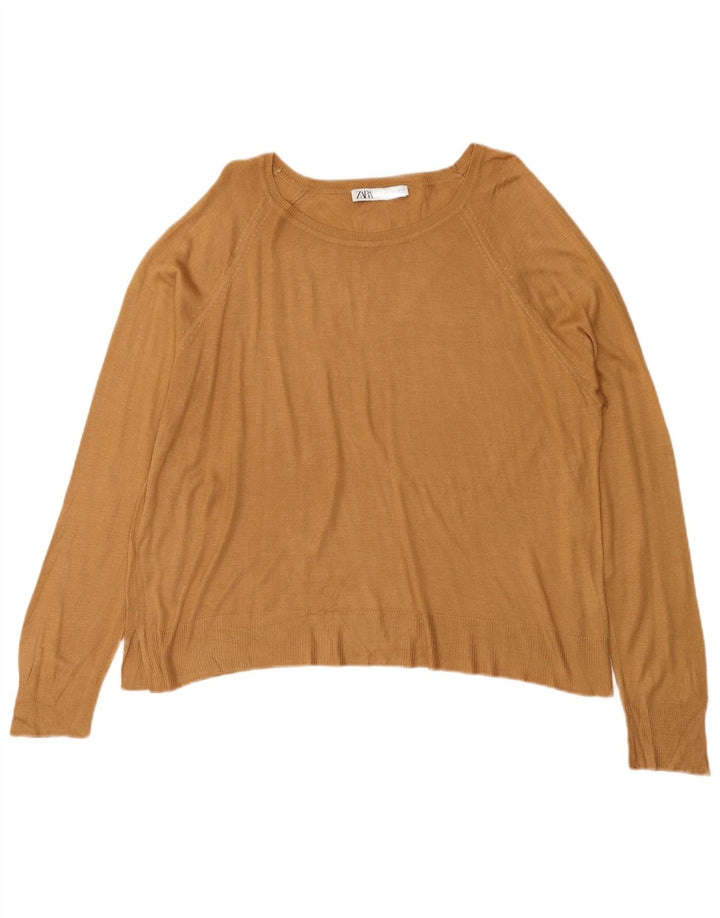 ZARA Suéter feminino oversized com gola canoa Reino Unido 16 grande marrom