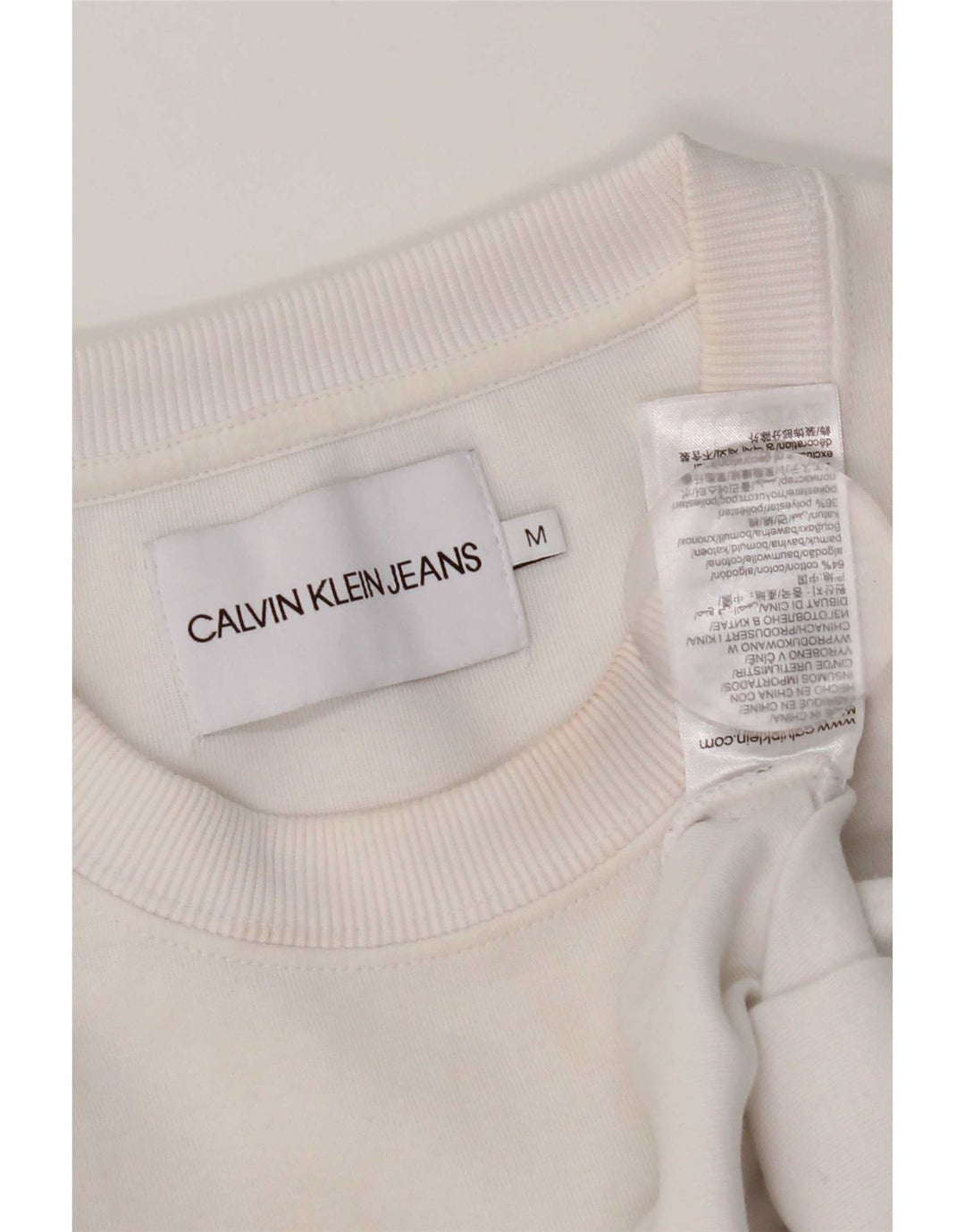 Calvin Klein Jeans feminino oversized moletom jumper UK 14 médio branco