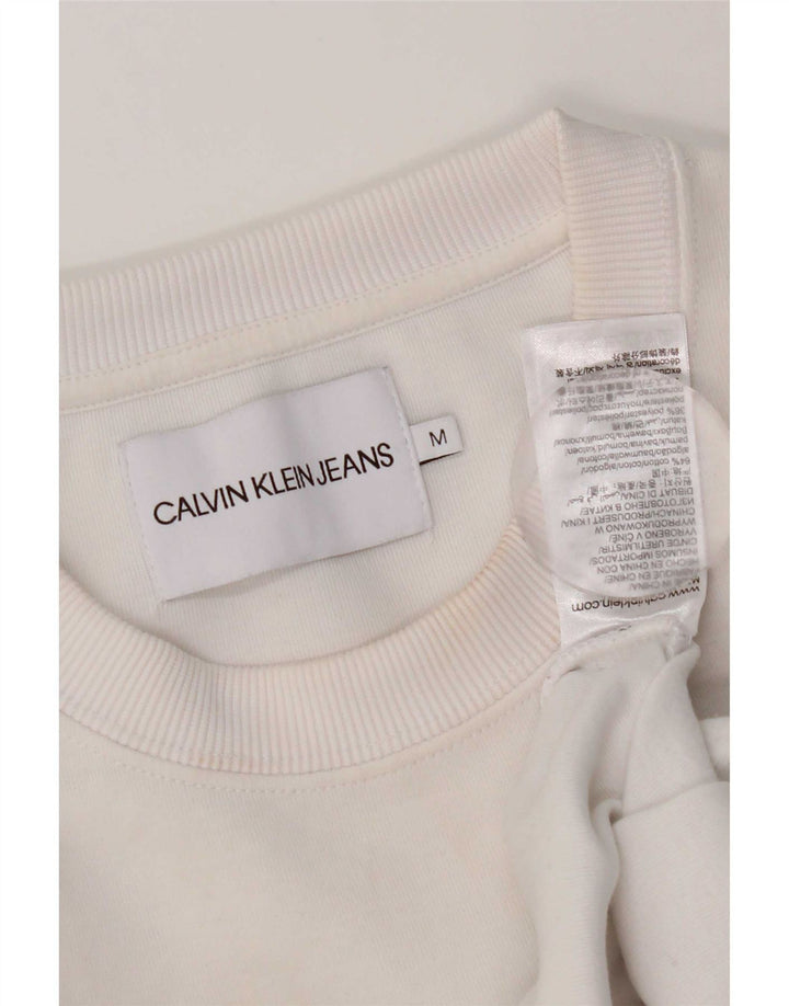 Calvin Klein Jeans feminino oversized moletom jumper UK 14 médio branco