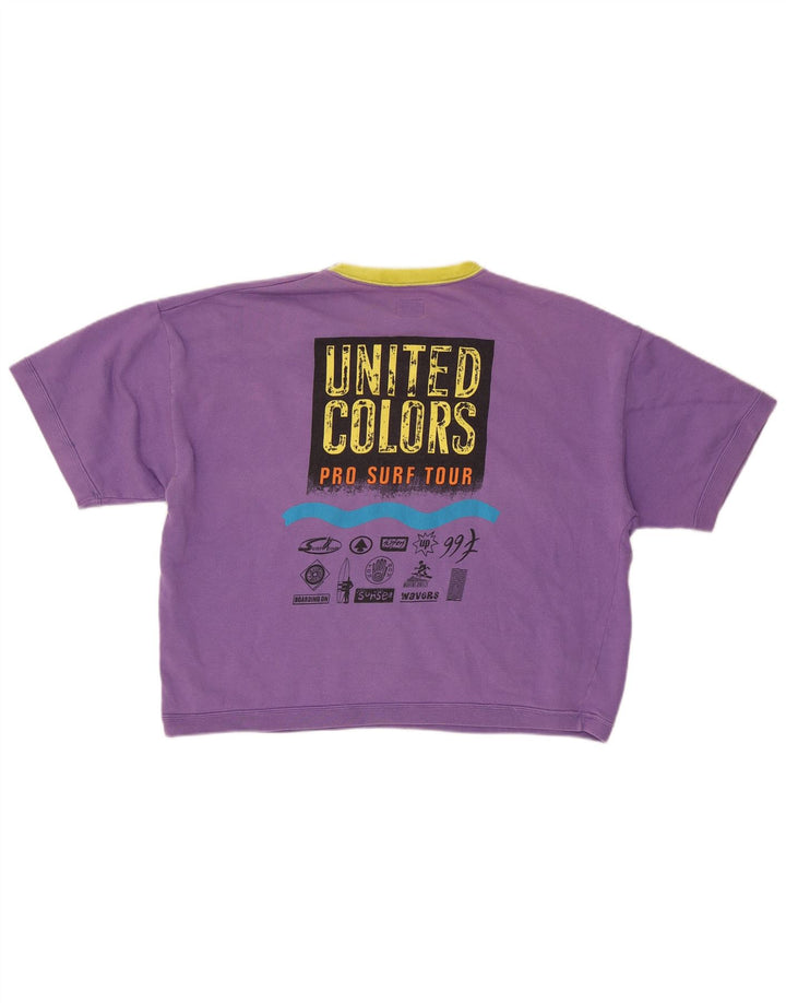 Suéter gráfico oversized feminino Benetton Reino Unido 16 grande roxo