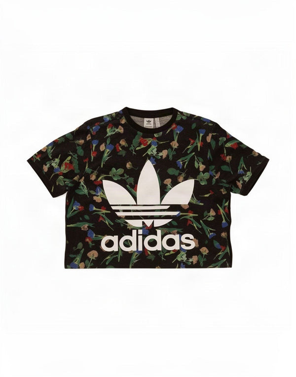 Camiseta Adidas Feminina Crop Oversized Graphic Top UK 12 Médio Preto Floral