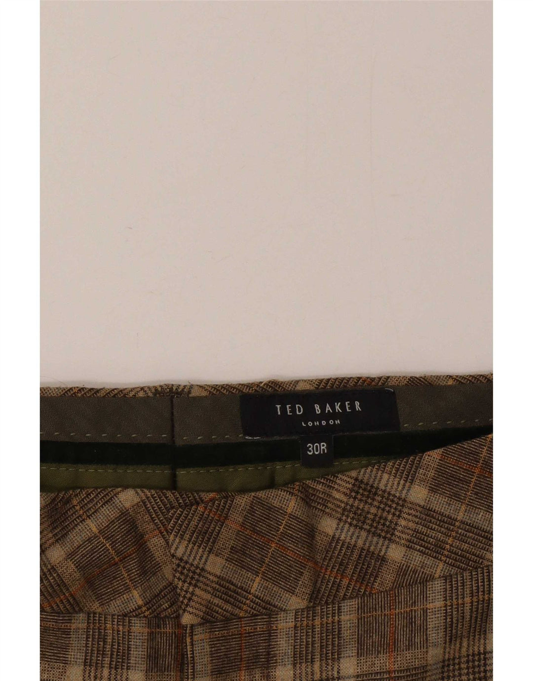 Calça masculina Ted Baker Slim Fit casual W30 L32 marrom xadrez lã