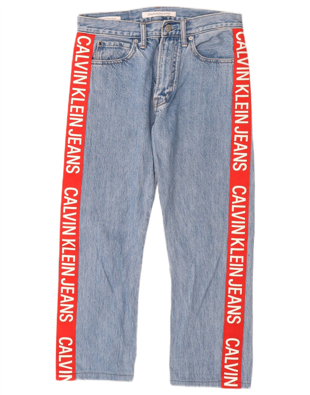 Calça jeans reta feminina CALVIN KLEIN W29 L25 azul colorblock algodão