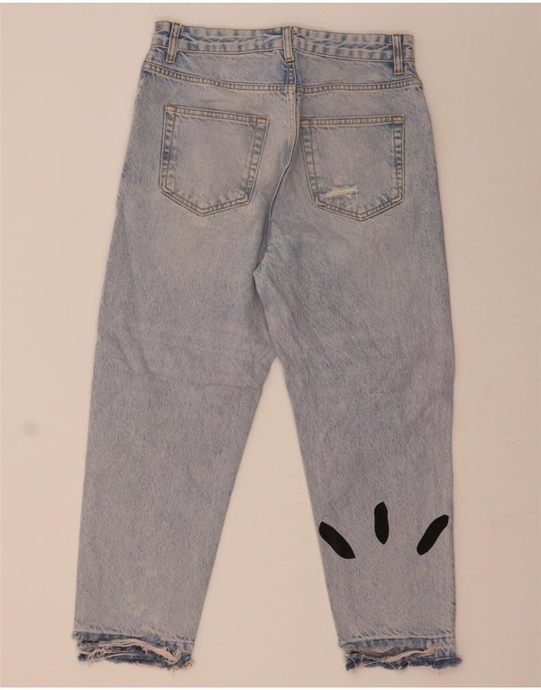 Zara Mens Graphic Distressed Jeans Cropped EU 38 Pequeno W30 L24 Azul Algodão